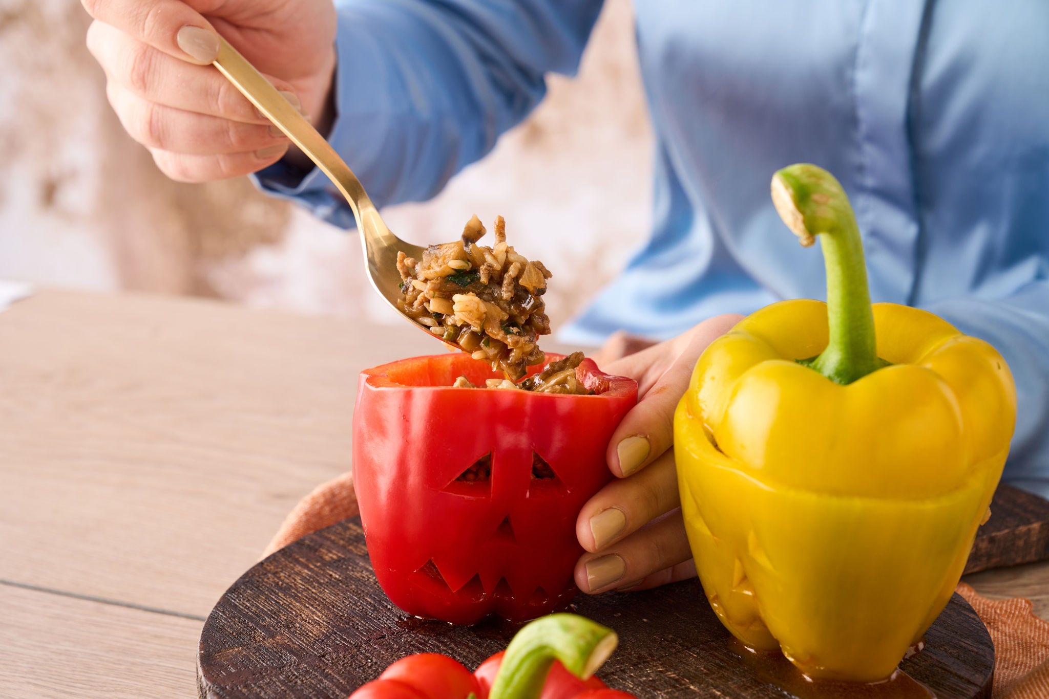 Halloween Peppers: Fylte skumle paprika med kjøttdeig