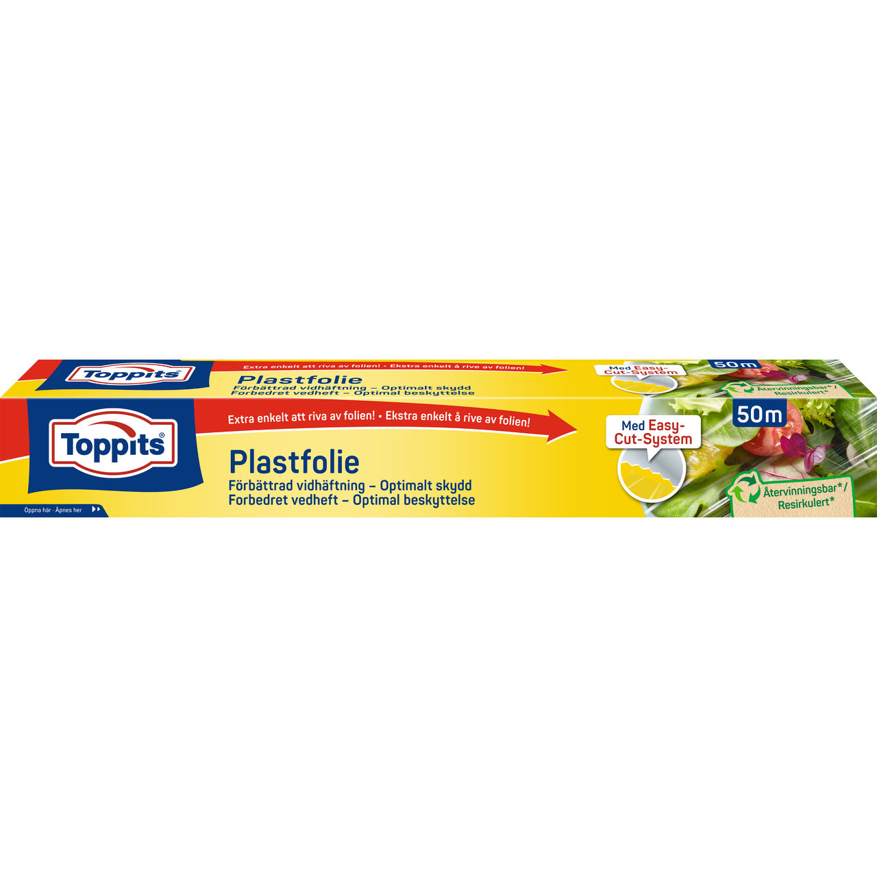 Toppits® plastfolie 50 meter produktpakke sett forfra.